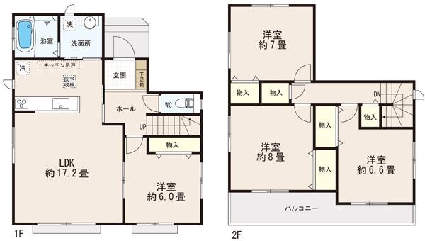 Floor plan. (1 Building), Price 28.8 million yen, 4LDK, Land area 136.21 sq m , Building area 104.54 sq m