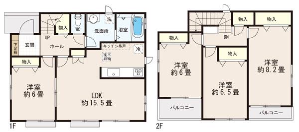 Floor plan. (Building 2), Price 25,800,000 yen, 4LDK, Land area 136.4 sq m , Building area 100.61 sq m