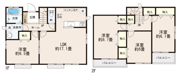 Floor plan. (3 Building), Price 26,800,000 yen, 4LDK, Land area 141.42 sq m , Building area 103.81 sq m
