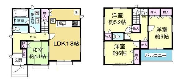 Floor plan. 35,800,000 yen, 4LDK, Land area 94.53 sq m , Building area 90.25 sq m