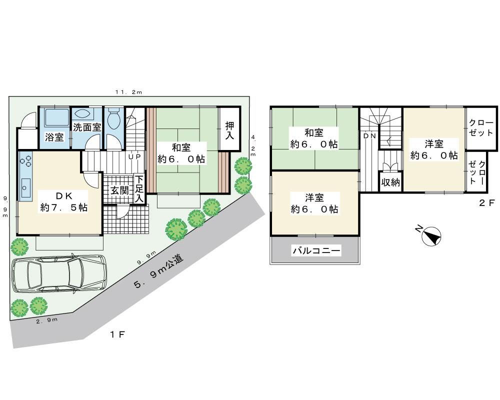 Compartment figure. 29,800,000 yen, 4DK, Land area 86.56 sq m , Building area 80.96 sq m 4DK Parking with space