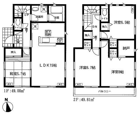 Floor plan. 23.8 million yen, 4LDK + S (storeroom), Land area 136.47 sq m , Building area 98.81 sq m 4 Building