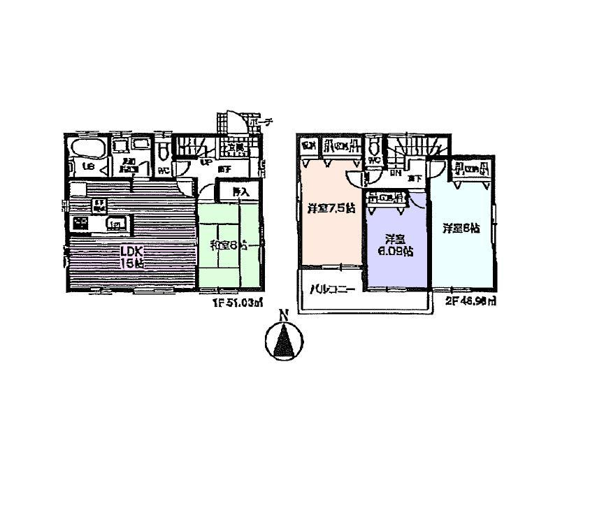 Floor plan. 25,800,000 yen, 4LDK, Land area 143.45 sq m , Sunny in the building area 98.01 sq m all room south side room. Living and Japanese-style room was independently type.