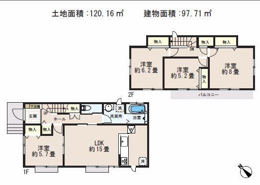 Floor plan. 26,800,000 yen, 4LDK, Land area 120.16 sq m , Building area 97.71 sq m