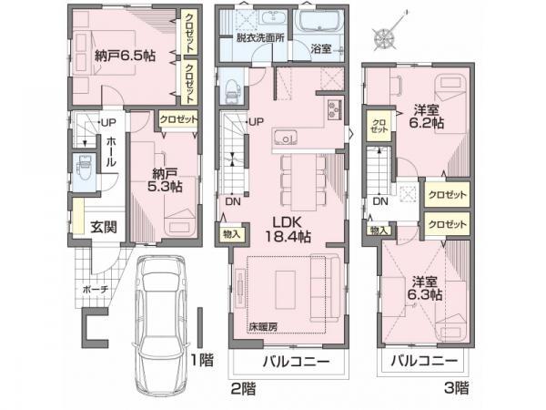 Floor plan. 40,800,000 yen, 2LDK + 2S (storeroom), Land area 69.9 sq m , Building area 111.75 sq m A Building Floor plan