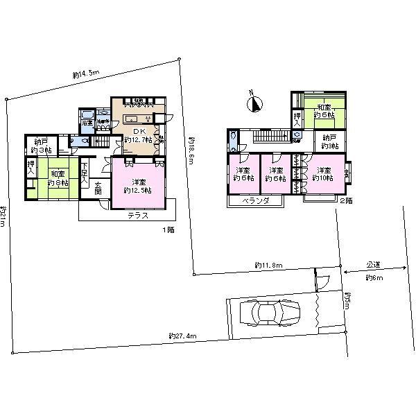 Floor plan. 69,800,000 yen, 6LDK + 2S (storeroom), Land area 394.91 sq m , Building area 158.57 sq m
