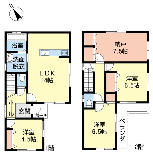 Floor plan. 34,800,000 yen, 3LDK+S, Land area 77.97 sq m , Building area 90.51 sq m