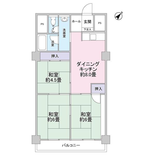 Floor plan. 3DK, Price 12.8 million yen, Footprint 54.3 sq m , Balcony area 6.27 sq m