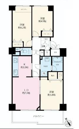 Floor plan. 3LDK, Price 29.6 million yen, Occupied area 66.12 sq m , Balcony area 9.37 sq m Floor