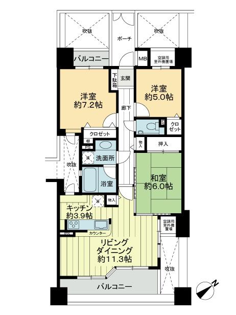 Floor plan. 3LDK, Price 26,800,000 yen, Footprint 75.2 sq m , Balcony area 12.82 sq m