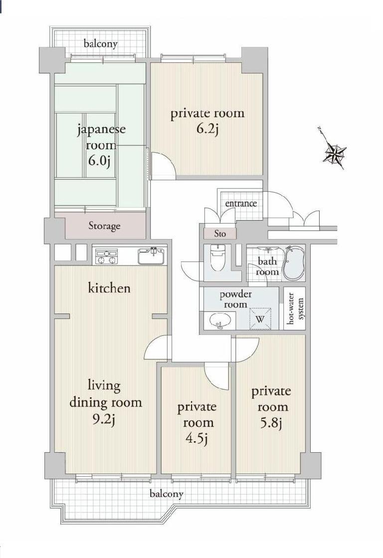 Floor plan. 4LDK, Price 13.8 million yen, Occupied area 83.76 sq m , Balcony area 10.69 sq m