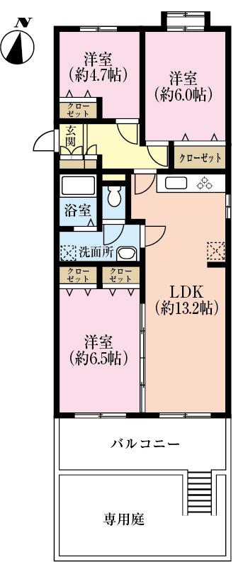 Floor plan. 3LDK, Price 15.8 million yen, Footprint 68.6 sq m , Balcony area 7.14 sq m