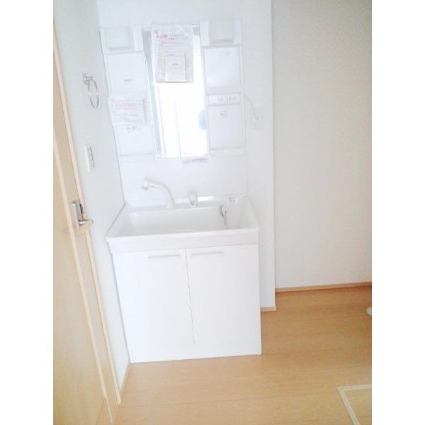 Wash basin, toilet. Spacious washroom