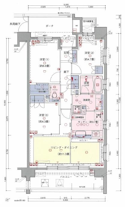 Floor plan. 3LDK, Price 37,800,000 yen, Occupied area 66.83 sq m , Balcony area 11.34 sq m
