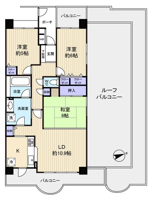 Floor plan. 3LDK, Price 26,800,000 yen, Occupied area 73.06 sq m , It is the window a lot of floor plans of the balcony area 13.69 sq m three direction room