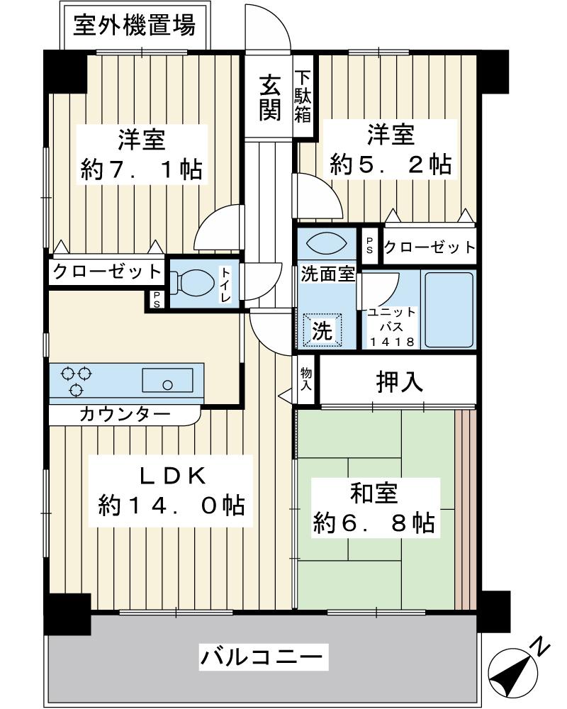 Floor plan. 3LDK, Price 24,900,000 yen, Occupied area 70.81 sq m , Balcony area 10.5 sq m southeast southwest angle room!