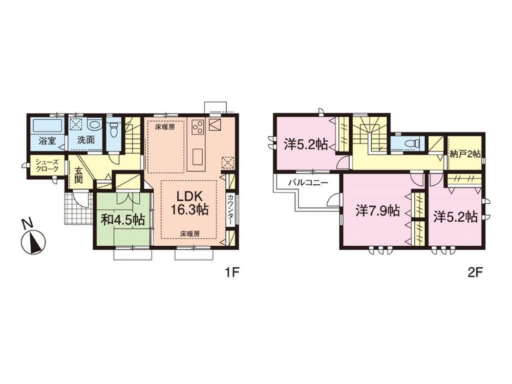 Floor plan. (Building 2), Price 54,800,000 yen, 4LDK, Land area 107.12 sq m , Building area 101.33 sq m