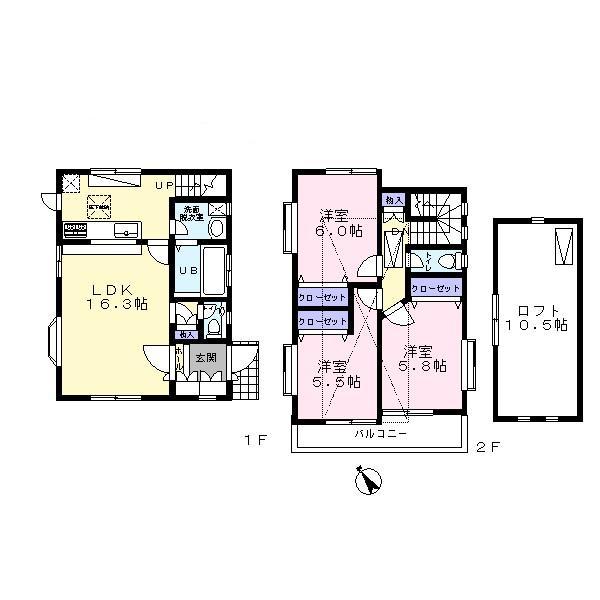 Floor plan. 34,800,000 yen, 3LDK, Land area 101.18 sq m , Building area 78.45 sq m