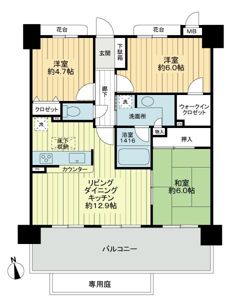 Floor plan. 3LDK, Price 25,800,000 yen, Occupied area 65.87 sq m