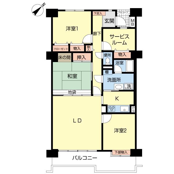 Floor plan. 3LDK, Price 27,800,000 yen, Occupied area 97.83 sq m , Balcony area 11.41 sq m Floor