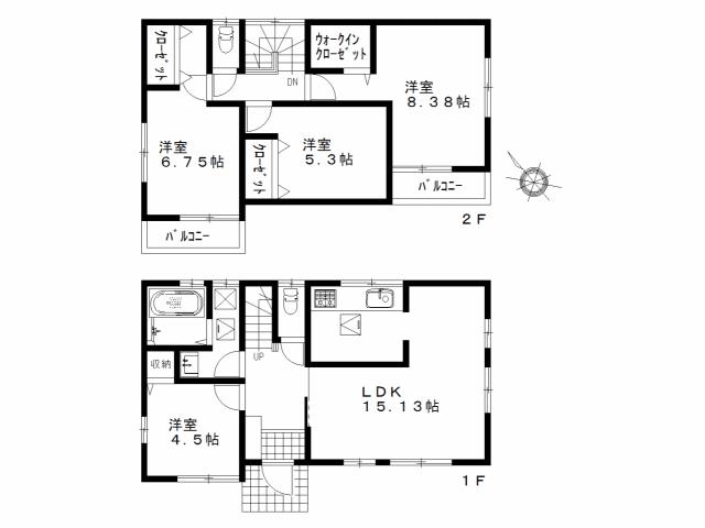 Floor plan. (3 Building), Price 41,800,000 yen, 4LDK, Land area 113.91 sq m , Building area 95.64 sq m