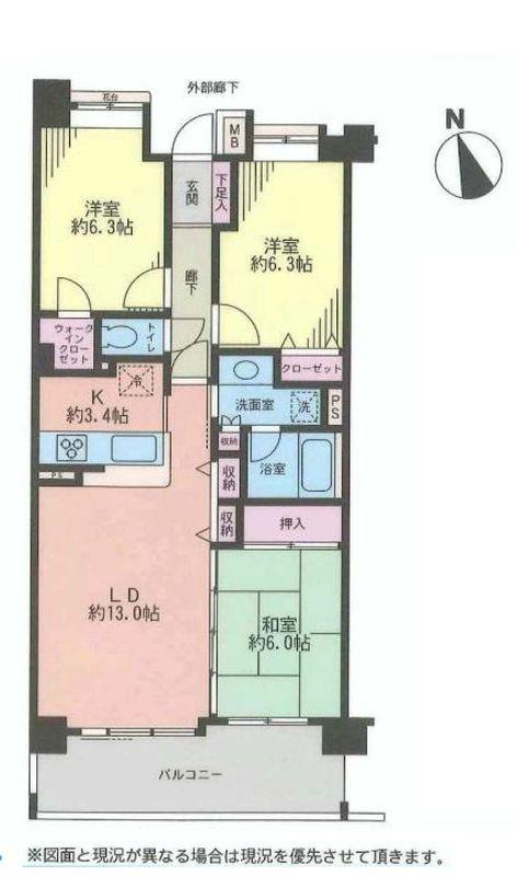Floor plan. 3LDK, Price 29,800,000 yen, Occupied area 76.11 sq m , Balcony area 11.7 sq m floor plan