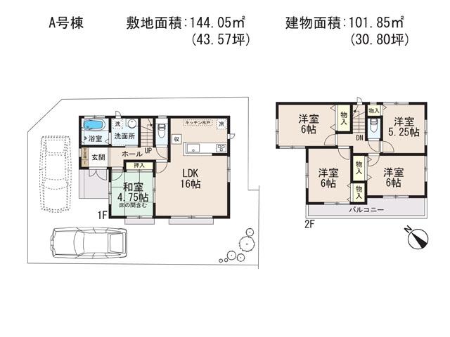 Floor plan. (A Building), Price 35,800,000 yen, 5LDK, Land area 144.05 sq m , Building area 101.85 sq m