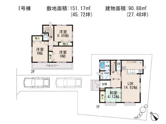 Floor plan. (I Building), Price 31,800,000 yen, 4LDK, Land area 151.17 sq m , Building area 90.88 sq m