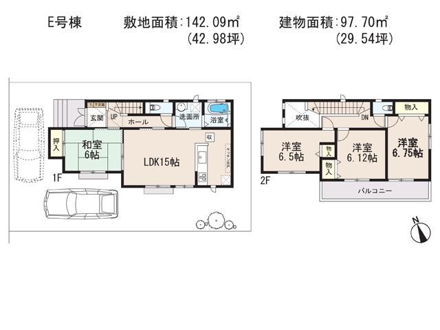 Floor plan. (E Building), Price 33,800,000 yen, 4LDK, Land area 142.09 sq m , Building area 97.7 sq m