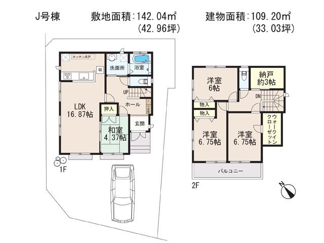 Floor plan. (J Building), Price 37,800,000 yen, 4LDK+S, Land area 142.04 sq m , Building area 109.2 sq m