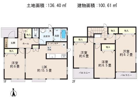 Floor plan. 25,800,000 yen, 4LDK, Land area 136.4 sq m , Building area 100.61 sq m