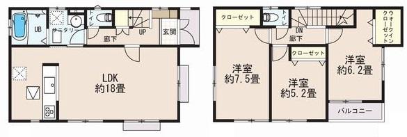 Floor plan. (Building 2), Price 25,800,000 yen, 3LDK, Land area 104.23 sq m , Building area 88.59 sq m