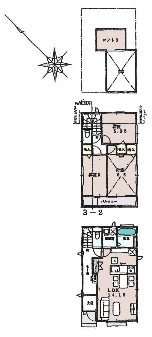 Floor plan. 33,800,000 yen, 3LDK + S (storeroom), Land area 106.93 sq m , Sunny in the building area 76.17 sq m there and glad lofted child also joy atrium