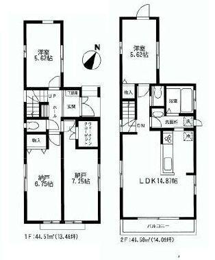 Floor plan. 39,800,000 yen, 2LDK+2S, Land area 94.04 sq m , Building area 91.09 sq m floor plan