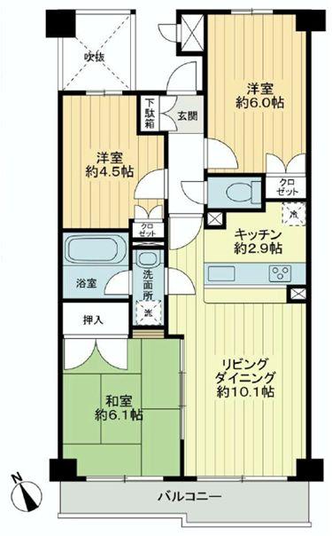 Floor plan. 3LDK, Price 26.5 million yen, Occupied area 61.52 sq m , Balcony area 6.83 sq m