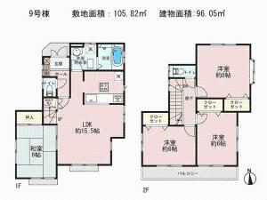 Floor plan. 26.5 million yen, 4LDK, Land area 105.82 sq m , It is a building area of ​​96.05 sq m Floor Plan (9 Building)