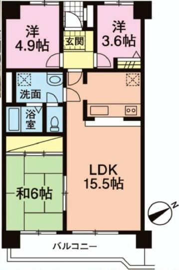 Floor plan. 3LDK, Price 14.9 million yen, Occupied area 65.95 sq m , Balcony area 7.98 sq m