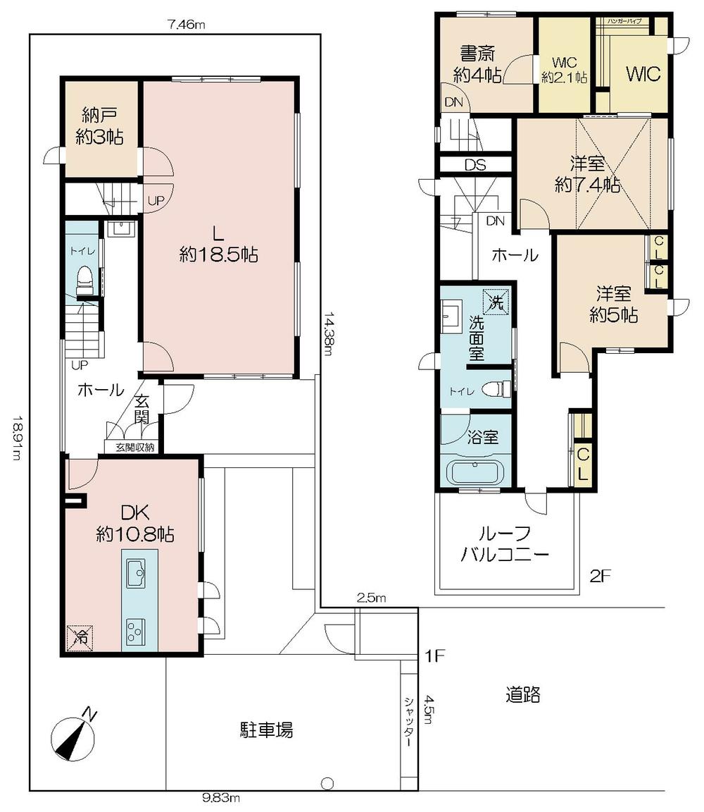 Floor plan. 53,500,000 yen, 2LDK + S (storeroom), Land area 151.36 sq m , Building area 134.87 sq m