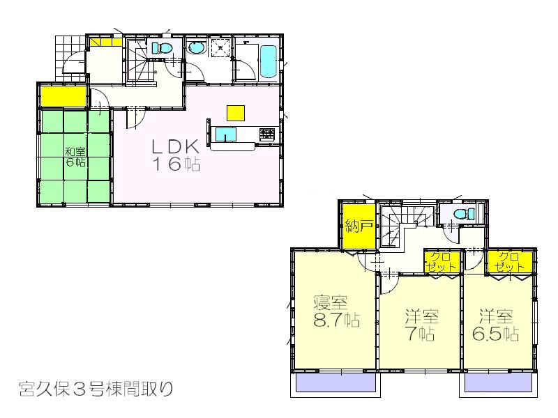Floor plan. (3 Building), Price 25,800,000 yen, 4LDK+S, Land area 126.66 sq m , Building area 102.87 sq m