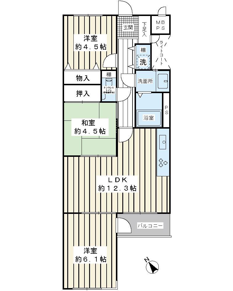 Floor plan. 3LDK, Price 19,800,000 yen, Occupied area 62.53 sq m , 3LDK of balcony area 2.97 sq m interior renovated