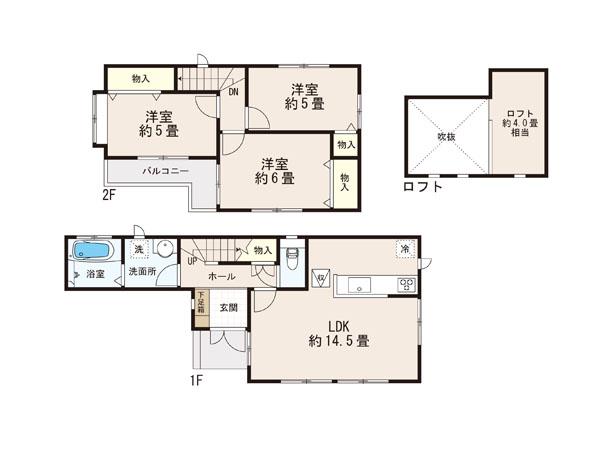 Floor plan. (1 Building), Price 38,800,000 yen, 3LDK, Land area 77.53 sq m , Building area 74.93 sq m