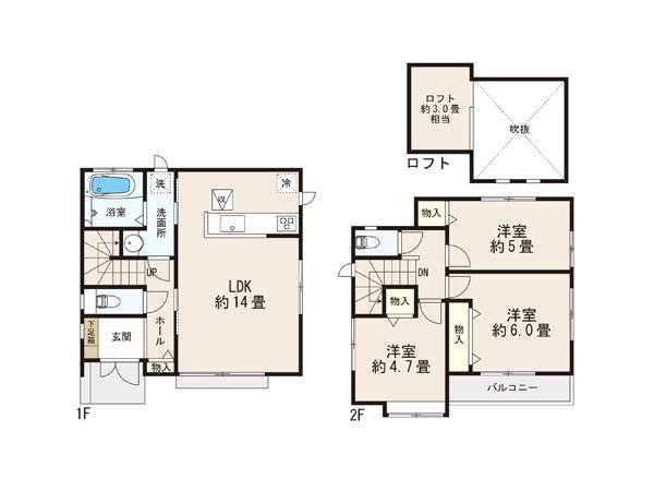 Floor plan. (Building 2), Price 32,800,000 yen, 3LDK, Land area 90.3 sq m , Building area 75.34 sq m
