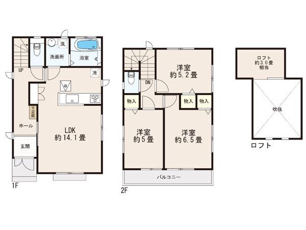 Floor plan. (3 Building), Price 33,800,000 yen, 3LDK, Land area 106.99 sq m , Building area 76.17 sq m