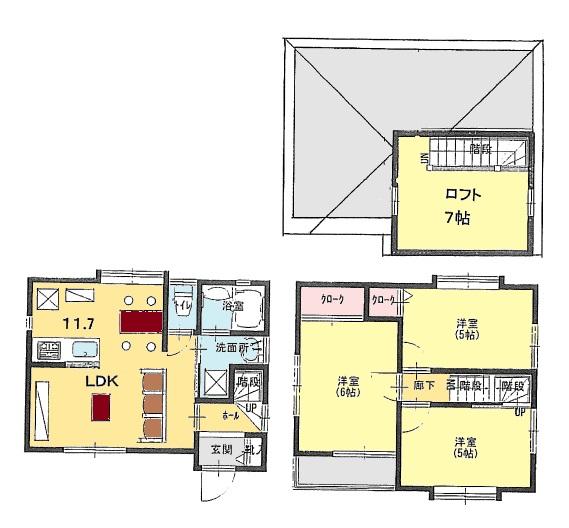 Floor plan. 33,800,000 yen, 3LDK+S, Land area 53.64 sq m , Building area 65.42 sq m popularity of face-to-face kitchen ・ Loft with with fixed stairs