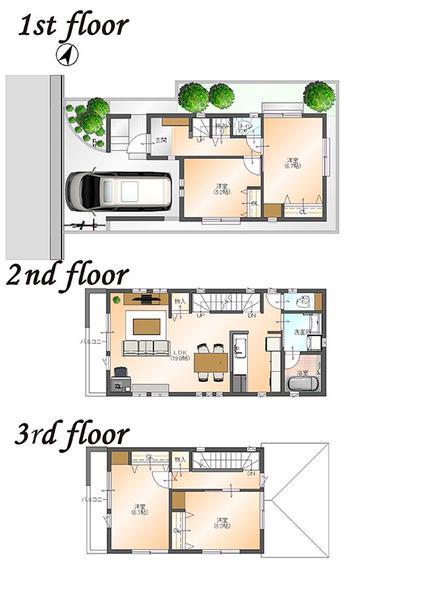 Floor plan. 38,800,000 yen, 4LDK, Land area 74.09 sq m , Popular face-to-face kitchen in the building area 117.99 sq m spacious about 19 Pledge of LDk! Built-in dishwasher equipped! !