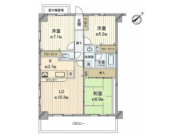 Floor plan. 3LDK, Price 24,900,000 yen, Occupied area 70.81 sq m , Balcony area 10.5 sq m