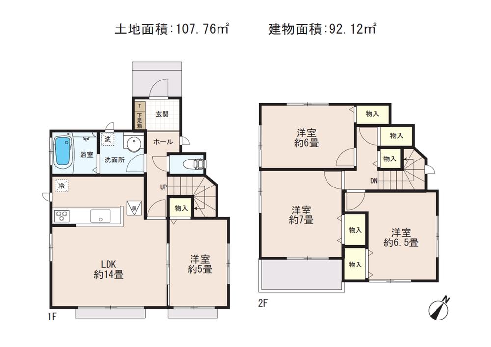 Floor plan. 25,800,000 yen, 4LDK, Land area 107.76 sq m , Building area 92.12 sq m