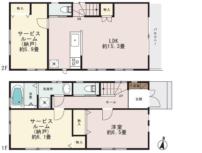 Floor plan. (1 Building), Price 29,800,000 yen, 1LDK+2S, Land area 82.68 sq m , Building area 80.62 sq m