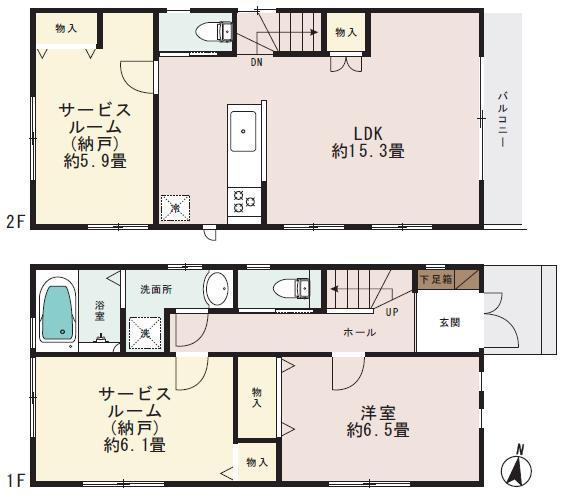 Floor plan. (Building 2), Price 29,800,000 yen, 1LDK+2S, Land area 82.58 sq m , Building area 80.62 sq m