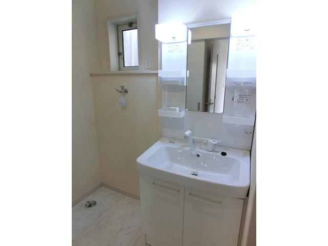 Wash basin, toilet. Vanity with shower faucet
